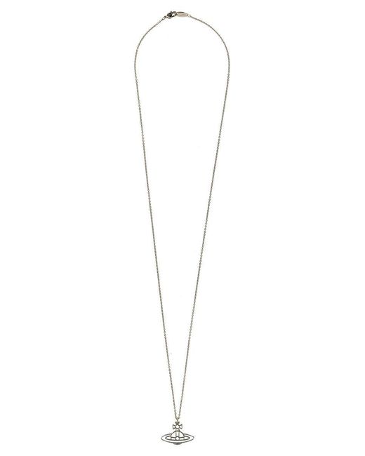 Vivienne Westwood White 'Thin Lines Flat Orb Pendant' Necklace