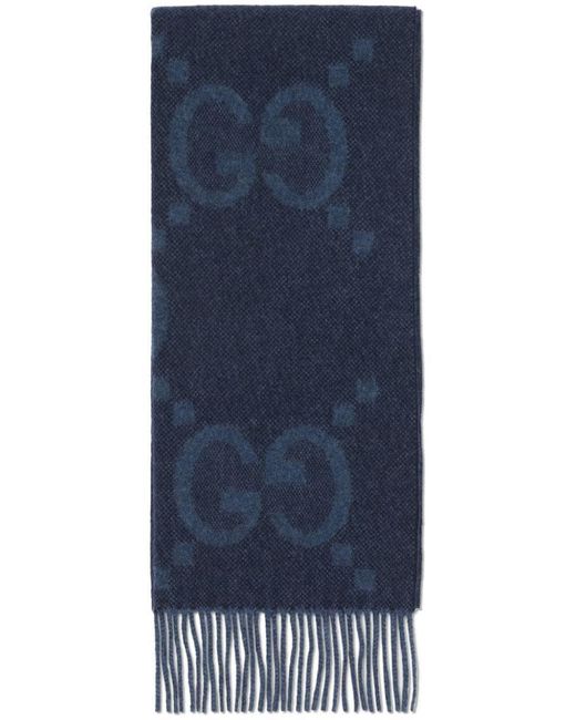 Gucci Blue GG Cashmere Jacquard Scarf for men