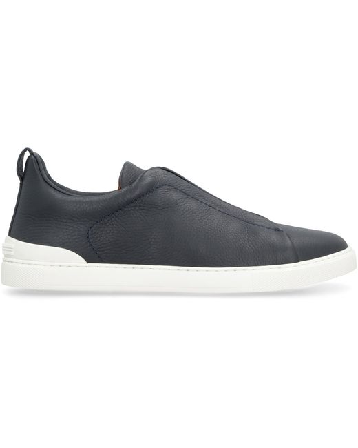 Zegna Blue Triple Stitch Leather Sneakers for men