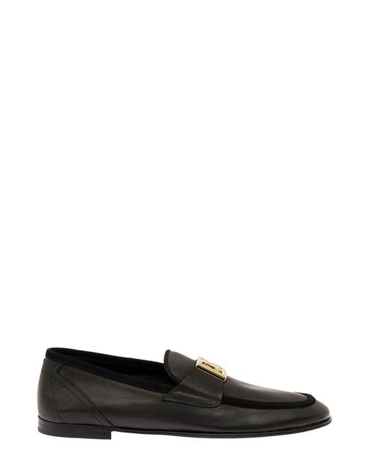 Dolce & Gabbana Black Loafers With Interlocking Dg Logo Placque for men