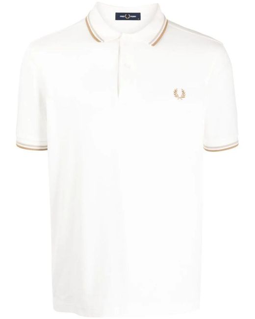 Fred Perry White Logo Cotton Polo Shirt for men