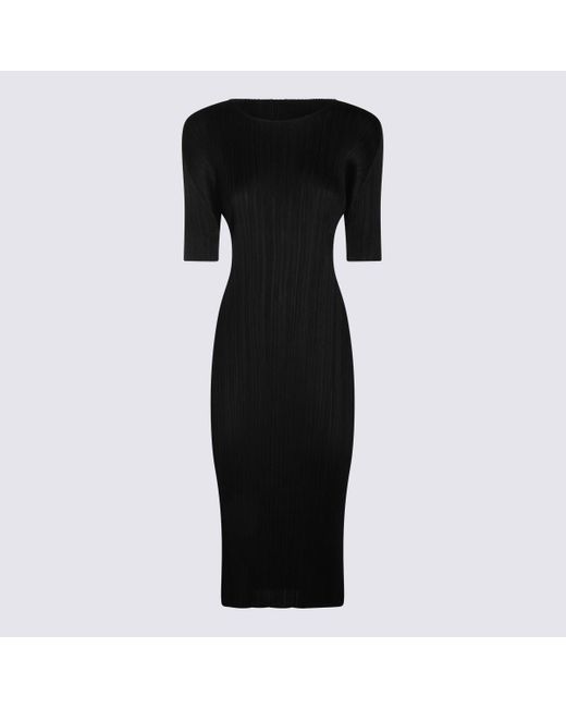 Pleats Please Issey Miyake Black Midi Dress