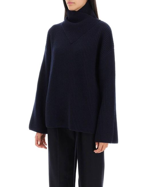 Totême  Blue Sweater With Wrapped Funnel Neck