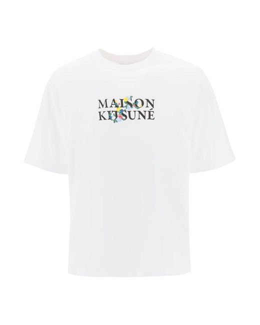 Maison Kitsuné White Flowers Logo Oversized T-Shirt for men