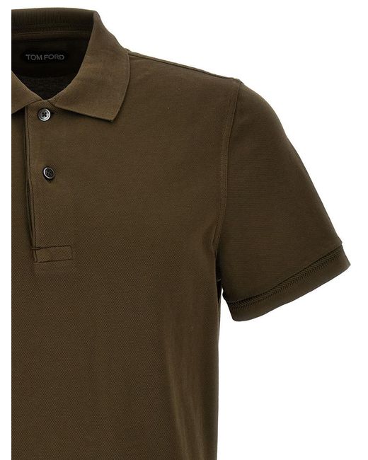 Tom Ford Green Piqué Cotton Polo Shirt for men