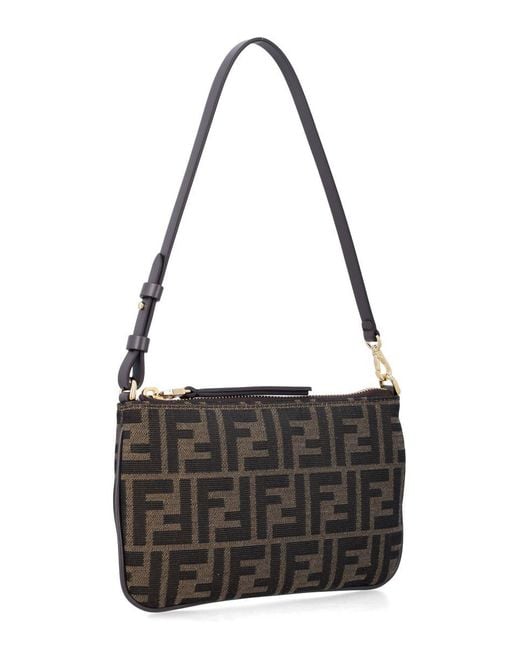 Fendi Black Flat Baguette Zucca Jacquard