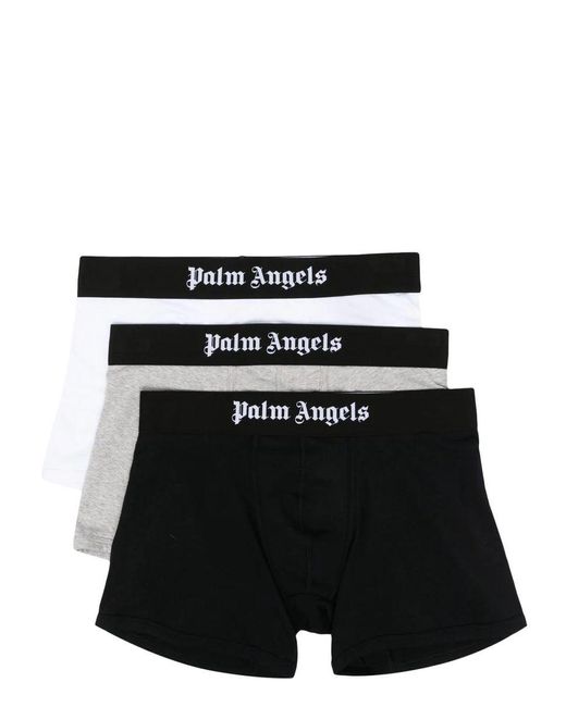 Palm Angels Black Boxer Briefs With Logo Waistband Pack Of 3 for men
