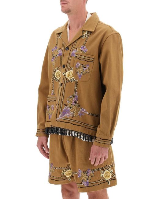 Bode Brown Autumn Royal Overshirt With Embroideries And Beadworks for men