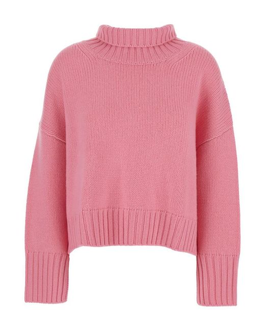 Soft Goat Pink 'Girlfriend' Turtleneck Sweater With Ribbed Trims