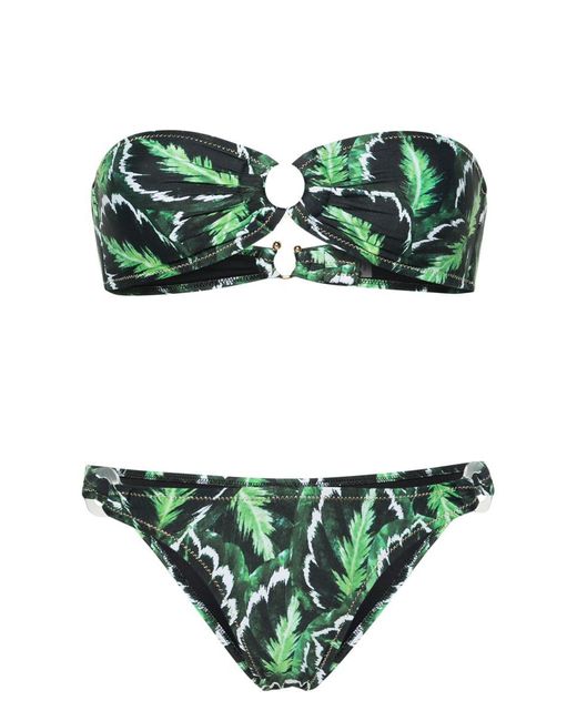 Reina Olga Green Bandeau Bikini With Rings Details