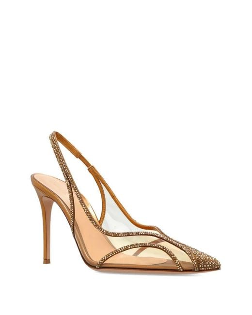 Gianvito Rossi Metallic Brenda Crystal Pumps With Slingback