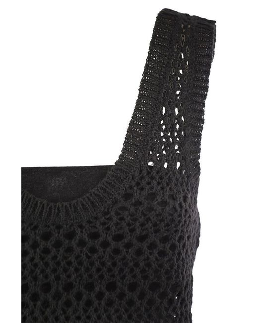 Brunello Cucinelli Black Net Knitted Linen And Silk Top