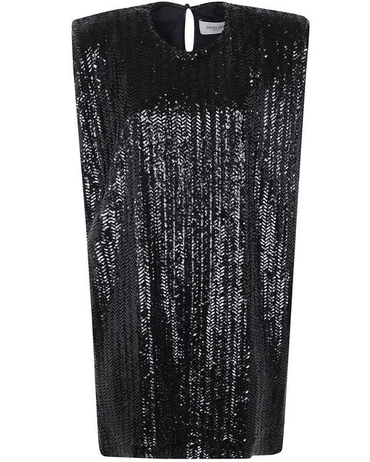 Golden Goose Deluxe Brand Black Journey W`S Sleeveless Tee Dress With Shoulderpads Full Sequins