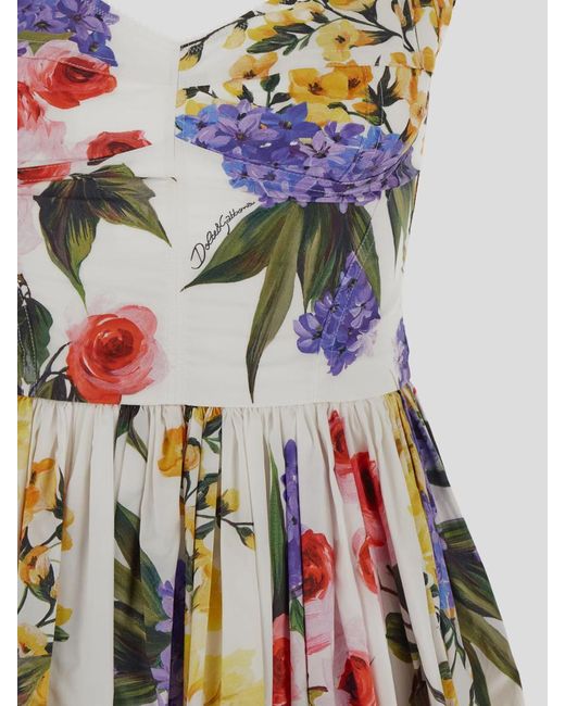 Dolce & Gabbana White Mulrticolor Garden Print Mini Dress