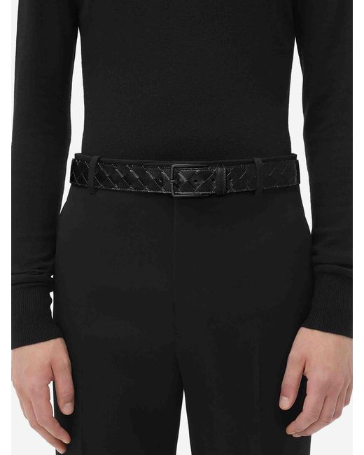 Bottega Veneta Black Intrecciato Leather Belt for men