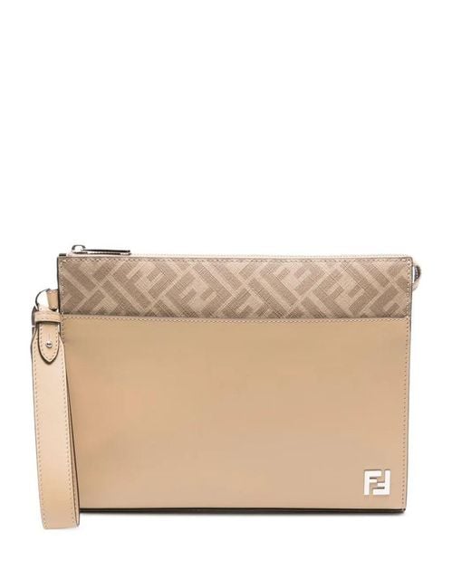 Fendi Natural Ff-Motif Leather Clutch Bag for men