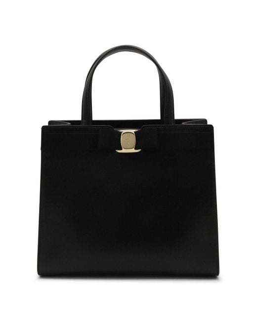 Ferragamo Black Leather Vara Tote Bag