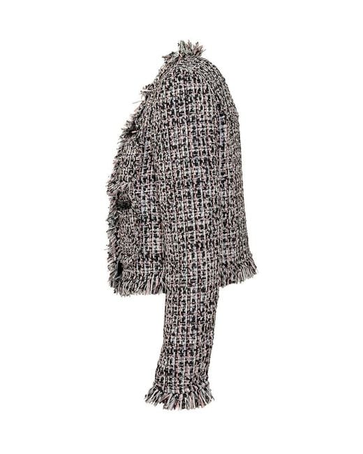 Self-Portrait Gray Blazer Fringed Boucle