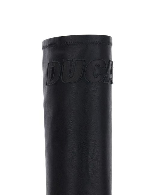 DSquared² Black 'Ducati X D2' Knee-High Boots With Logo Lettering And High Stiletto Heel