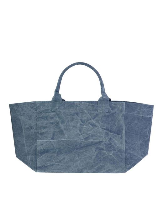 Ganni Blue Oversize Canvas Tote Bag