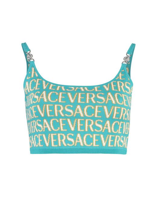 Versace Blue Jacquard Knit Top