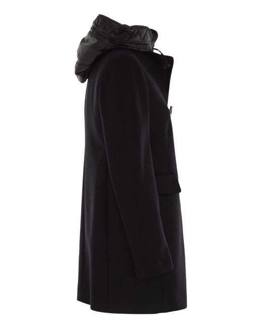 Fay Black Toggle Coat In Wool Cloth