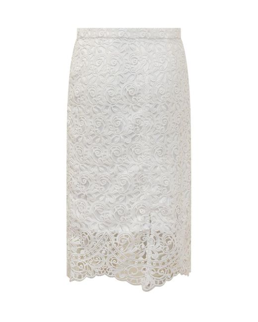 Burberry White Macramé Lace Sheath Skirt