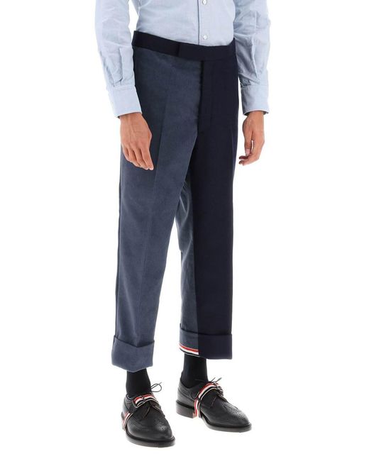 Thom Browne Blue Cuffed Trousers In Funmix Shetland for men