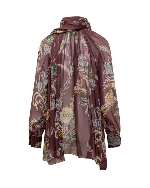 Etro Brown Floral Patterned Silk Blouse