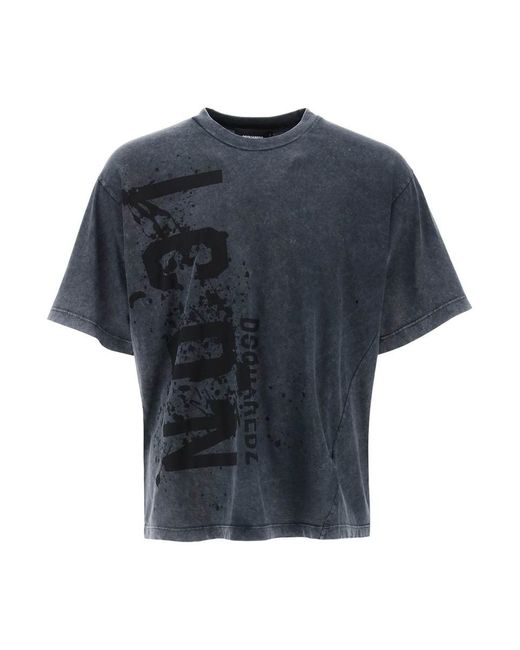 DSquared² Blue Iron Fit Icon Splash T Shirt for men