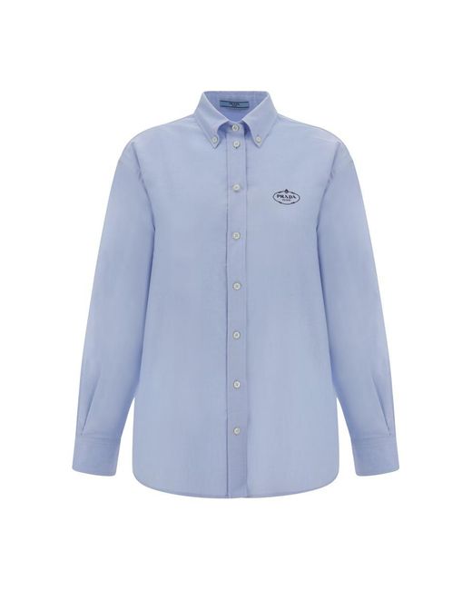 Prada Blue Ricamo Brand-embroidered Regular-fit Cotton Oxford Shirt