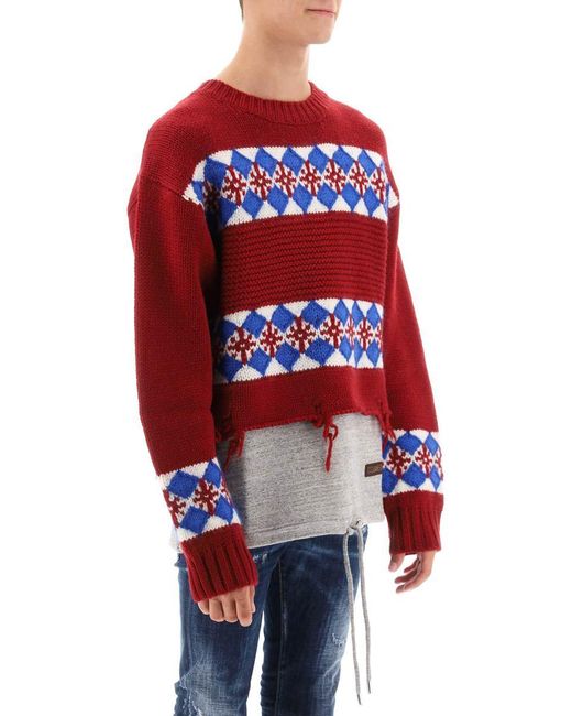 DSquared² Red Canadian Hybrid Sweater for men