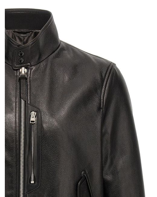 Tom Ford Black Leather Bomber Jacket for men