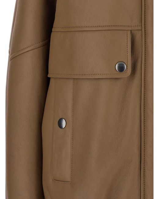 Blancha Brown Bomber Jacket With Fur Collar And Patch Pockets