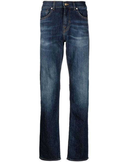 7 For All Mankind Blue Stonewashed Straight-leg Jeans for men