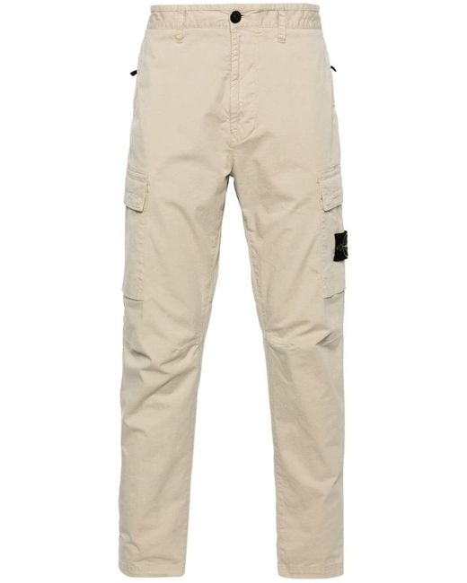 Stone Island Natural Pants With Logo for men