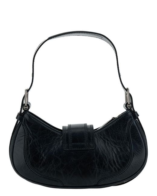 OSOI 'small Brocle' Black Shoulder Bag In Hammered Leather Woman