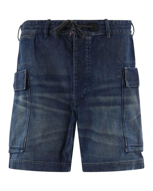 RRL Blue "Milnor" Denim Cargo Shorts for men