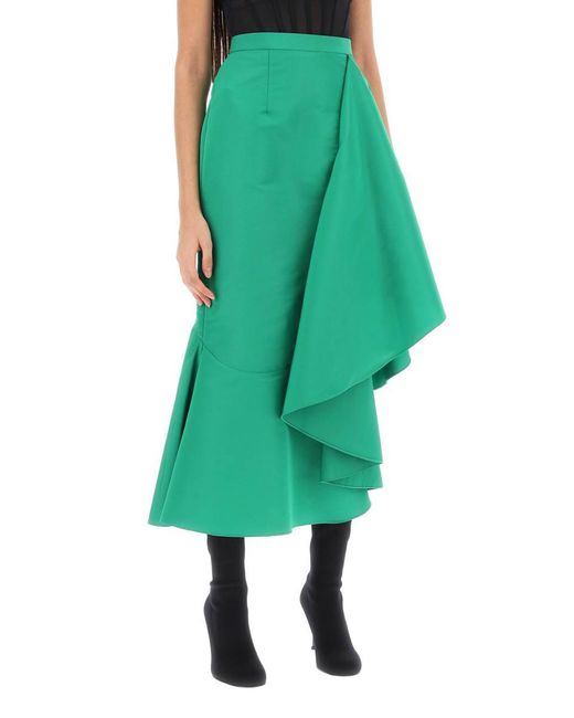 Alexander McQueen Green Asymmetric Skirt With Maxi Flounce