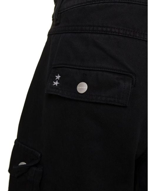 ICON DENIM 'rosalia' Black Low Waisted Cargo Jeans With Patch Pockets In Cotton Denim Woman