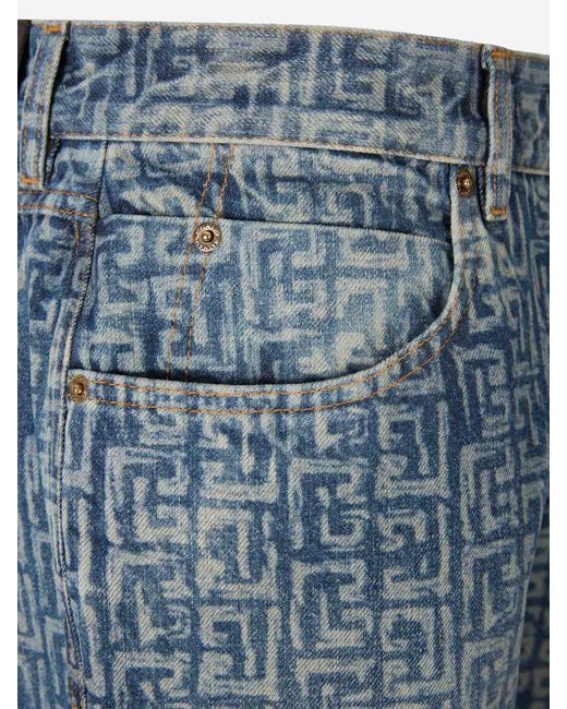 Balmain Blue Monogram Straight Leg Jeans for men