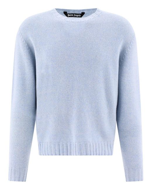 Palm Angels Blue "Curved Logo" Sweater for men