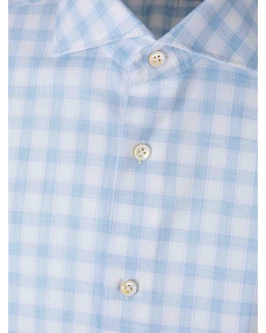 Vincenzo Di Ruggiero Blue Cotton Check Shirt for men