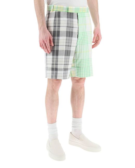 Thom Browne Green Funmix Madras Cotton Shorts for men