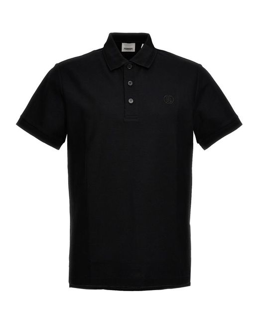 Burberry Black Elegant Pique Cotton Polo With Embroidered Logo for men