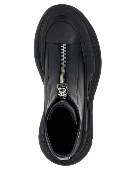 Alexander McQueen Black Zip Tread Slick Boots, Ankle Boots