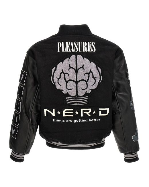 Pleasures Black 'nerd Varsity' Bomber Jacket for men