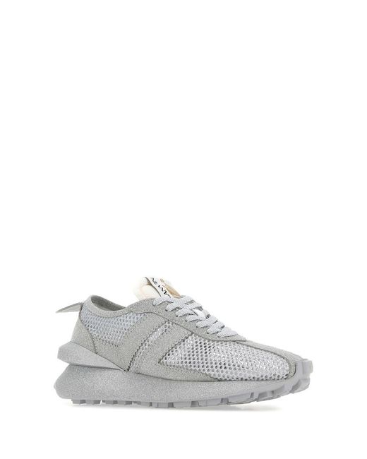 Lanvin White Glitter-detailed Lace-up Sneakers