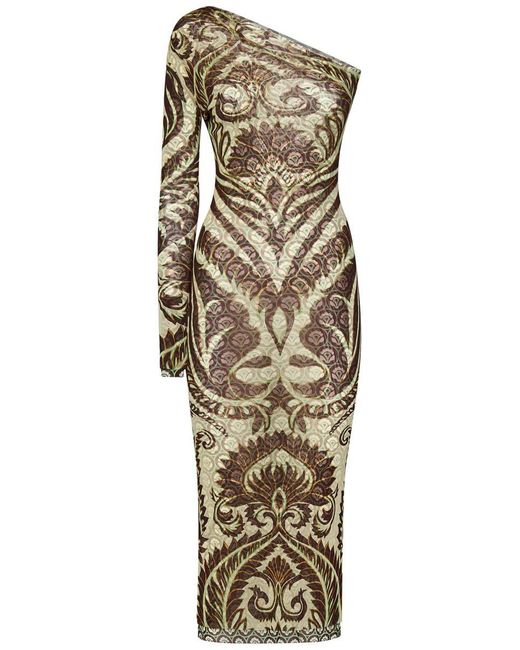 Etro Natural And Greensingle-Shoulder Long Dress
