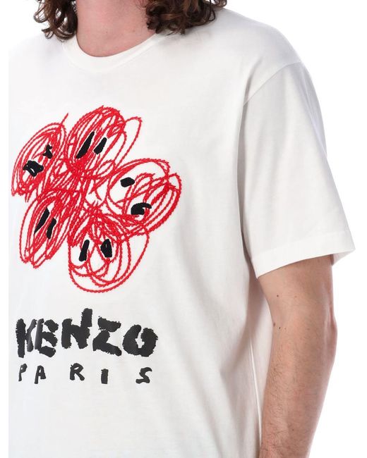 KENZO White Drawn Varsity Classic T-Shirt for men